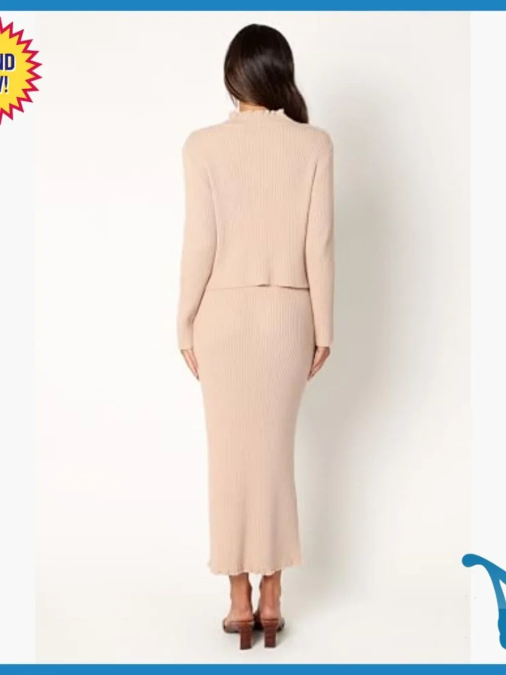 Long Sleeve Knit Top and Midi Skirt Set, Small, Acrylic Blend